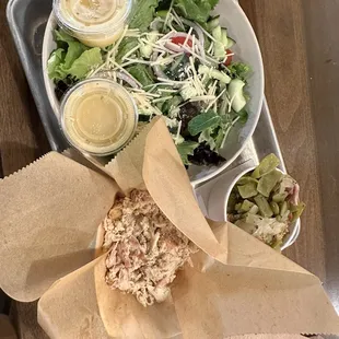 Smokehouse Salad with pulled chicken and Green Beans with Bacon