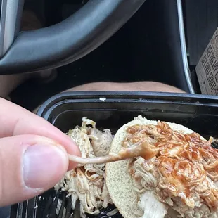 Bone in the pulled chicken