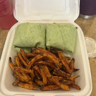 Athens wrap with sweet potato fries