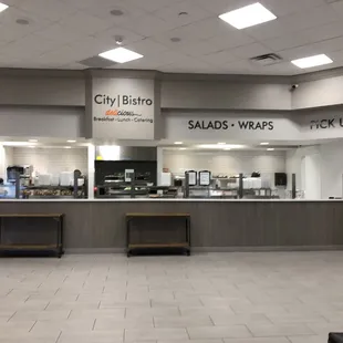 a view of a restaurant counter