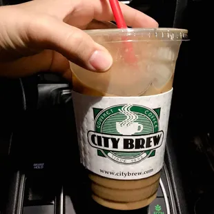 20oz iced latte with two extra espresso shots