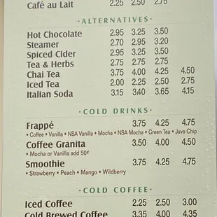 Drink menu