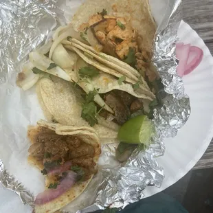 carnitas, asada, pollo tacos