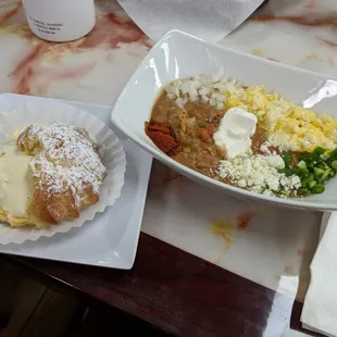 Full egg breakfast scrambled. Asked for injara instead of bread on the side. And of course, a cream puff.