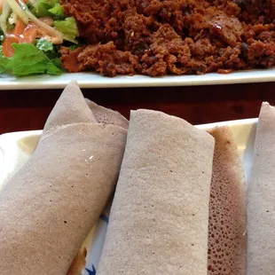Quanta firfir with injera bread (delicious breakfast)