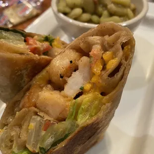 Friday blackened shrimp wrap special with Lima beans