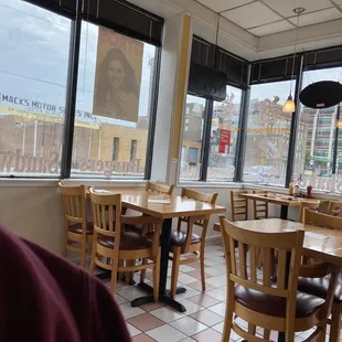 tables and chairs in a restaurant