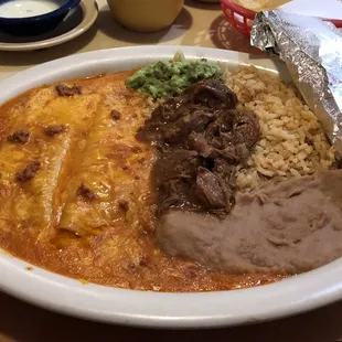 Tejano Plate: two cheese enchiladas, carne guisada, and a ton of grease.