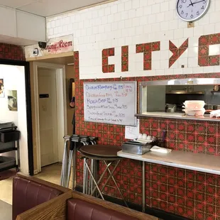 the interior of a diner