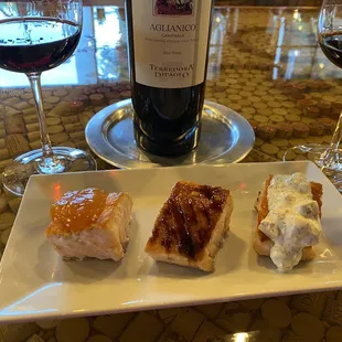 Salmon Flight with a bottle of wine. Love the concept and the flavors were incredible