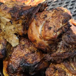 Grilled chicken grilled pork chops baked beans potato salad... all fresh and grilled at the market