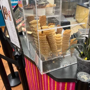 a display of ice cream cones