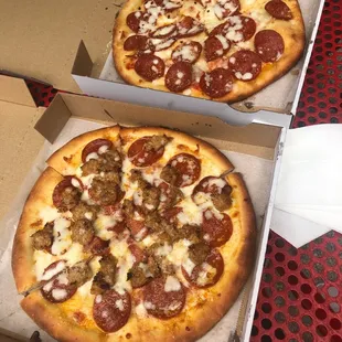 Sausage and pepperoni pizzas!
