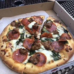 Today's Special: spinach pepperoni sausage 7" puzza