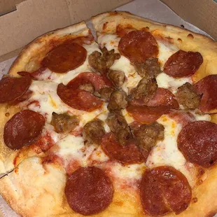 Personal size pepperoni and sausage