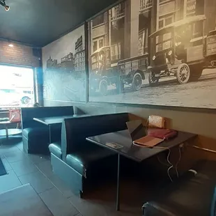 Booth seating available. Tavern aesthetics.