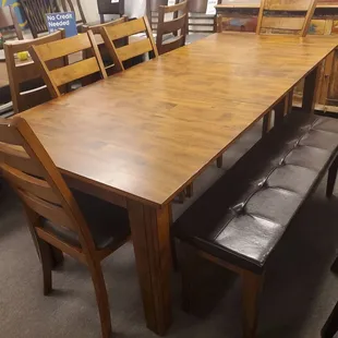 MY BEAUTIFUL DINING TABLE , 4 MATCHING CHAIRS,  AND 1 BENCH. (MADE OF SOLID MANGO SELECT HARDWOOD)