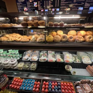 Bagels, croissants, muffins, salads galore