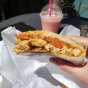 Chicken Tikka panini with a smoothie