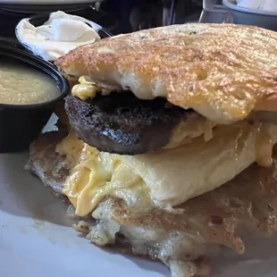 My go to Potato pancake Sammy complete with applesauce and sour cream