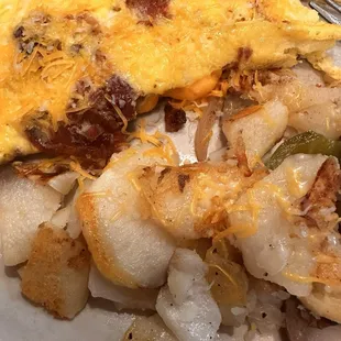 Omelet and home fries.