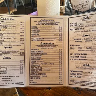 a menu for a restaurant