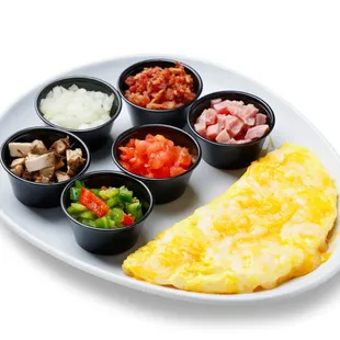 an omelet with a variety of toppings