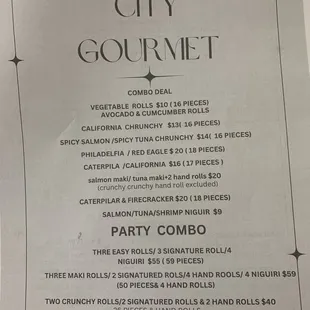 New Sushi Combis Menu