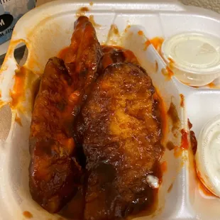 Drowned chicken tenders... I had asked for sauce on side.