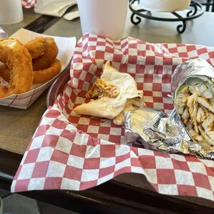 Chicken shwarma and onion rings