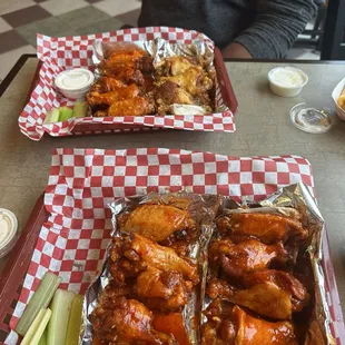 our 10 wings, with 2 different sauces each.