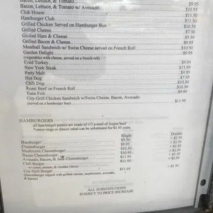 Lunch and burger menu