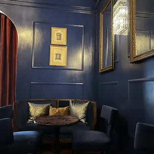 Some of the seating in the blue velvet room!