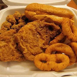 fried food in a styrofoam container