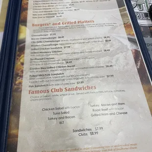 the menu for the restaurant