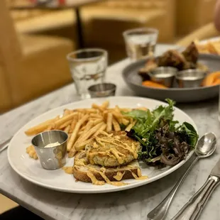 Open-faced crab cake sandwich (smaller portion)