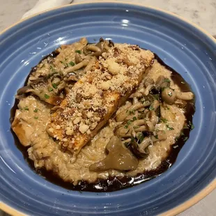 Salmon with mushroom risotto