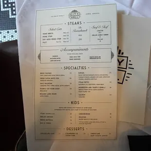 City Hall Steak &amp; Cocktails Menu