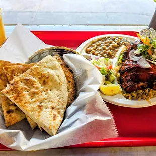 Half a chicken along with a mango lassi. Quite tasty and filling!