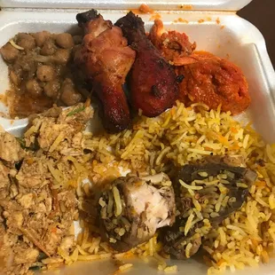 Butter chicken, chick peas, Pakistani rice,  Unbelievably delicious authentic Pakistani food. Inexpensive and a clean environment.