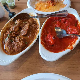 Chicken garlic and chicken Tikka masala.