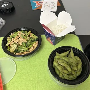 Chicken and Broccoli. Edamame