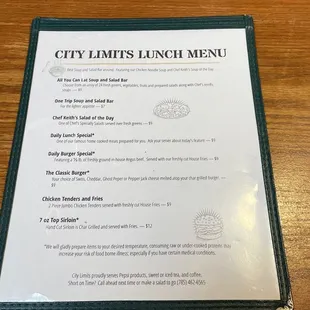 Limited lunch menu.