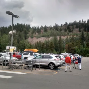 a parking lot full of cars