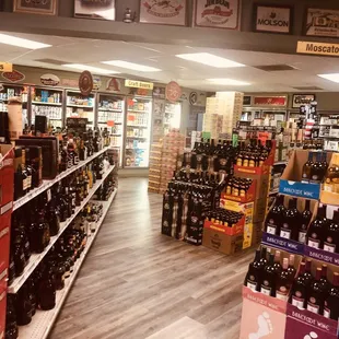 a liquor store with a variety of bottles
