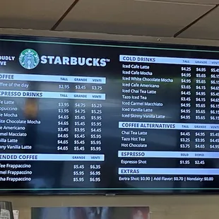 Coffee menu