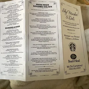 a menu for a restaurant