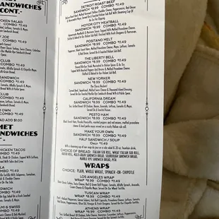 a menu for a restaurant