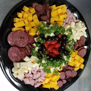 Meat and cheese party trays.