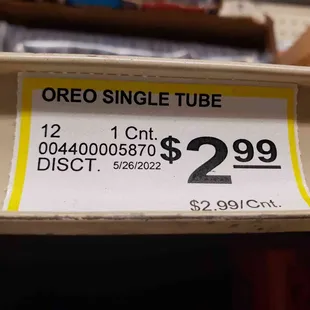 Single tube of Oreos: $2.99.